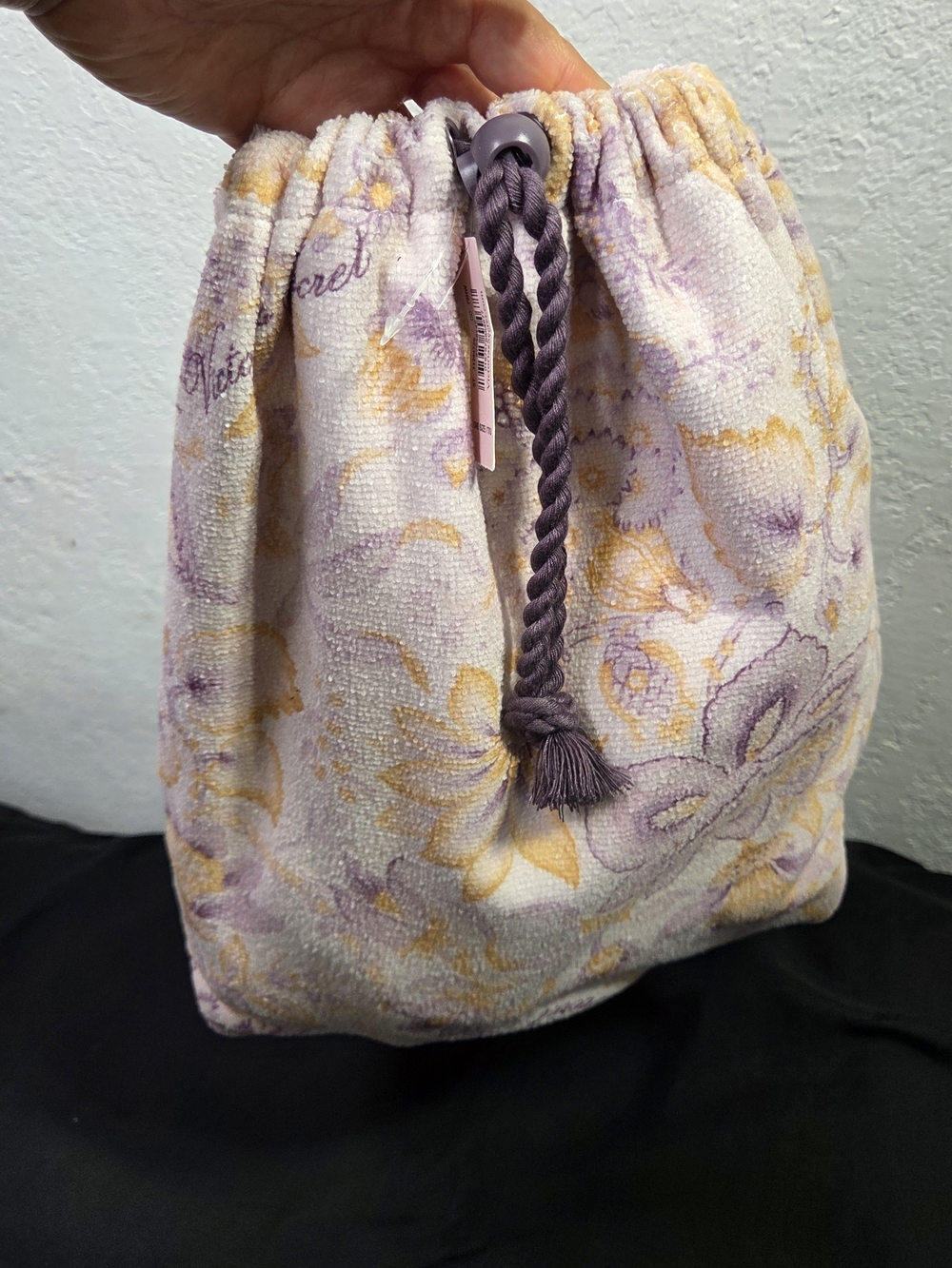 • VICTORIA'S SECRET NWT Purple Floral Terry Cloth Drawstring Backpack Bag Logo S